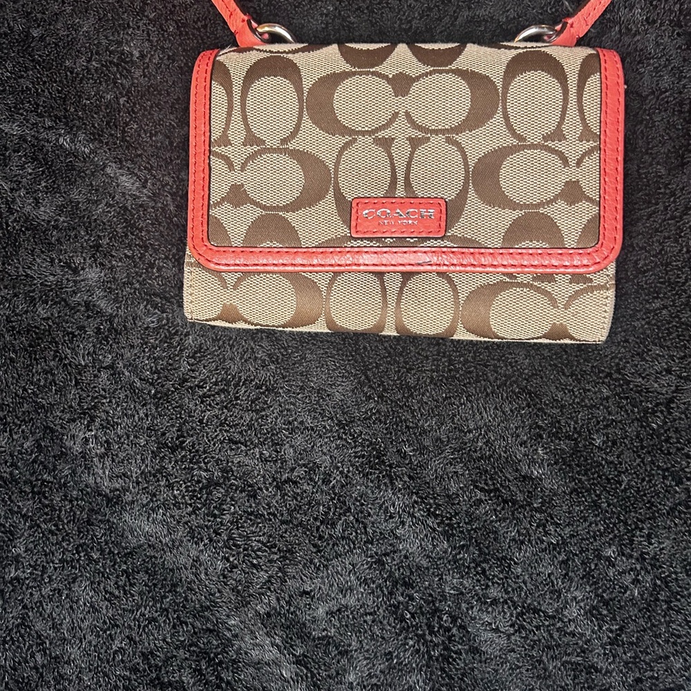 Coach Tan and Red Signature Wallet